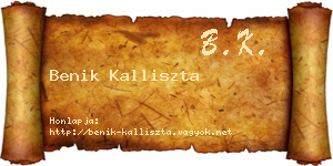 Benik Kalliszta névjegykártya